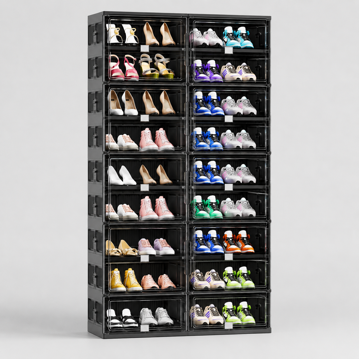 Armoire à Chaussures Pliable avec Portes Transparentes – Grande Capacité