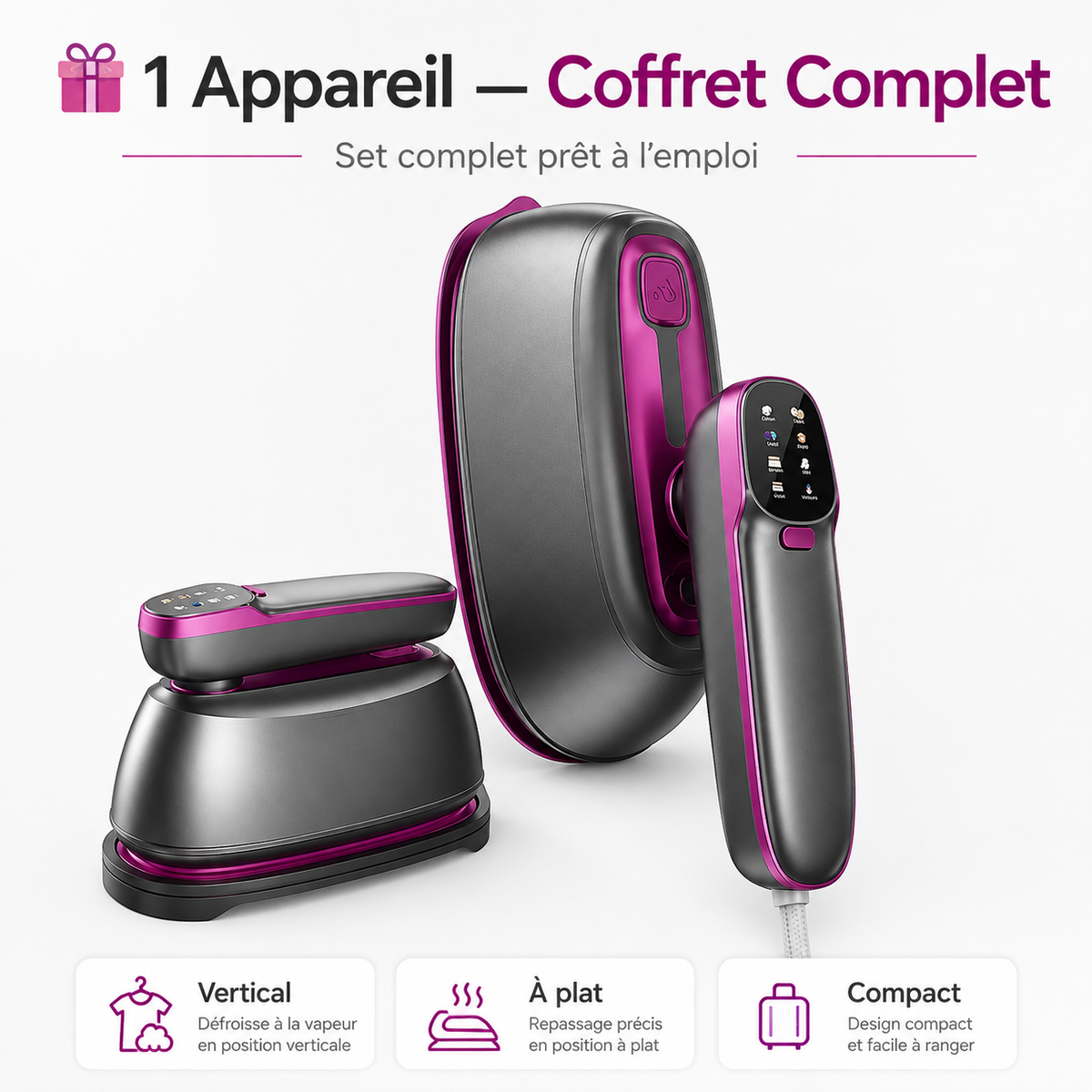 Défroisseur Vapeur 2-en-1 – Repassage Vertical & à Plat