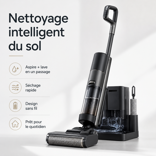 Aspirateur Laveur Sans Fil 2-en-1 à 180° – Aspiration & Lavage des Sols