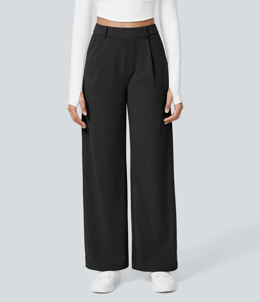 Pantalon Élégant Taille Haute à Jambe Droite avec Poches