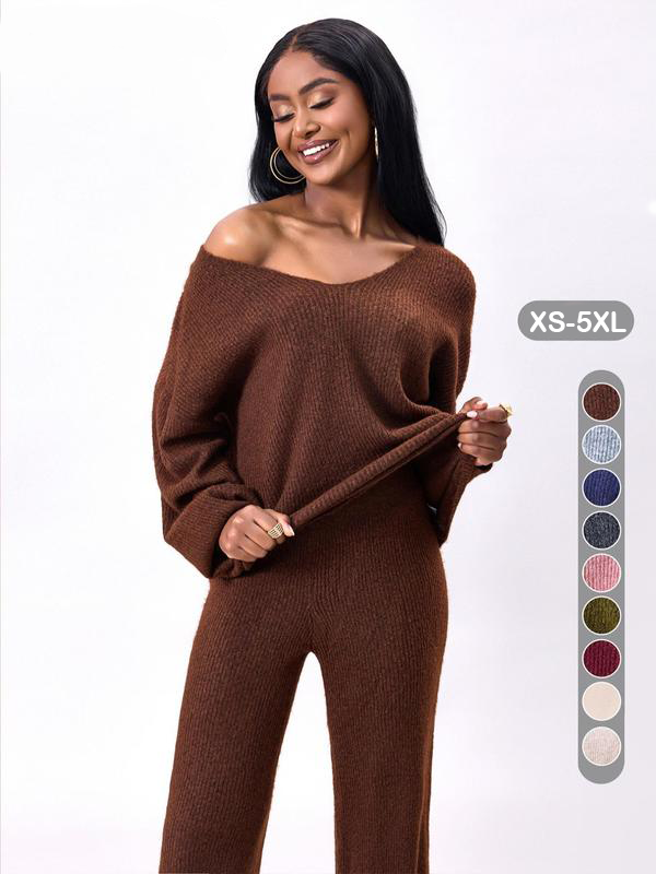 Women's Solid Color Drop Shoulder Sweater & Pants