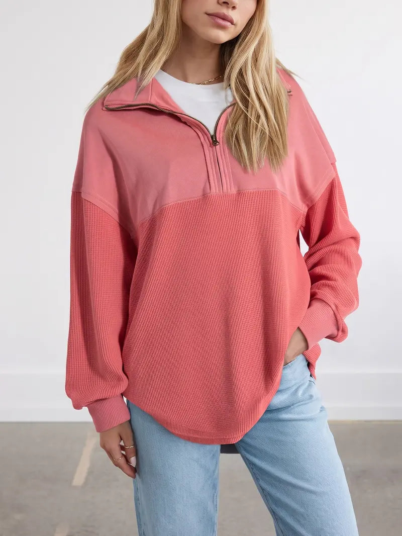 🔥Last Day💥Women's Half-Zip Waffle Knit Sweater🔥8-Pack Only $24