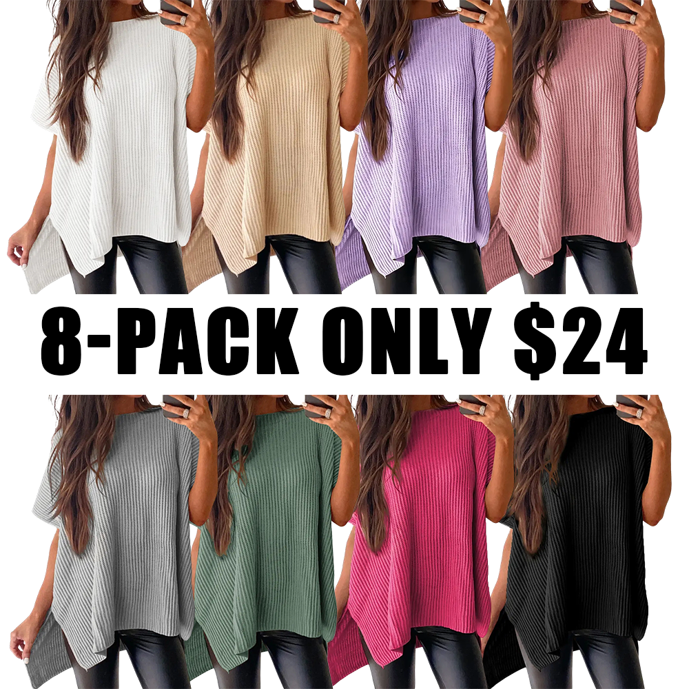 🔥Hot Sale💥 - Women's Round Neck Batwing Short Sleeve Loose Knit Top