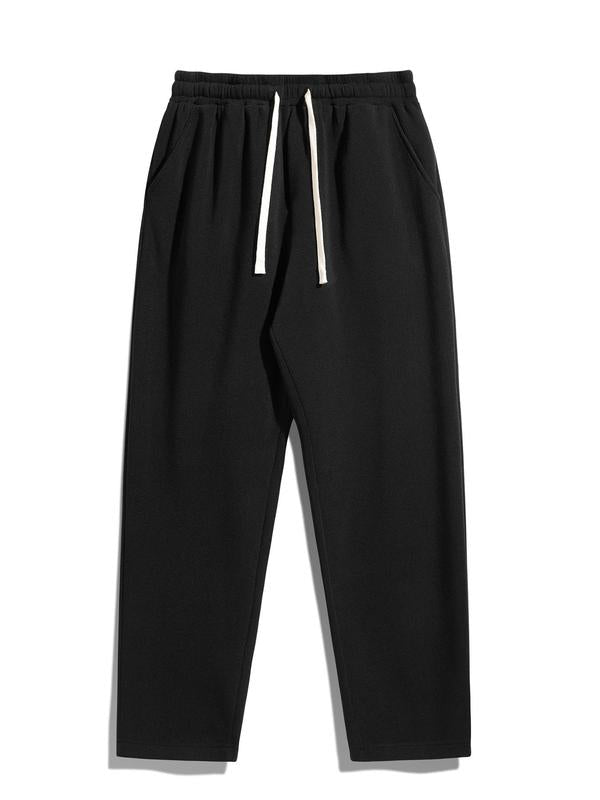 Men's Regular Fit Solid Drawstring Waist Sweatpants, Casual Pocket Design Pants for Fall & Winter, Men's Trousers for Daily Wear, Athleisure Pants