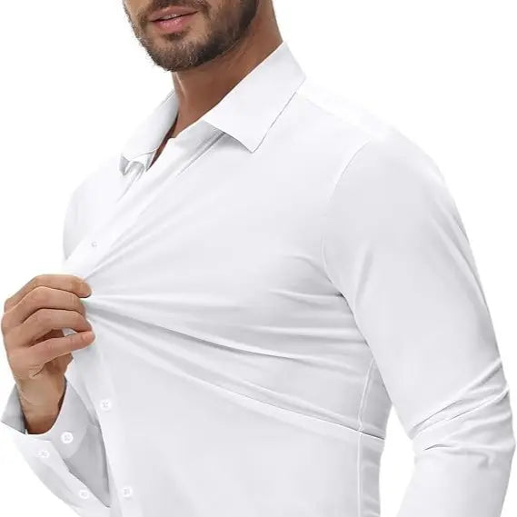 Men‘s Dress Shirts 16-Way Stretch Slim Fit Long Sleeve Button Down Shirts Wrinkle Free Traveler Shirts