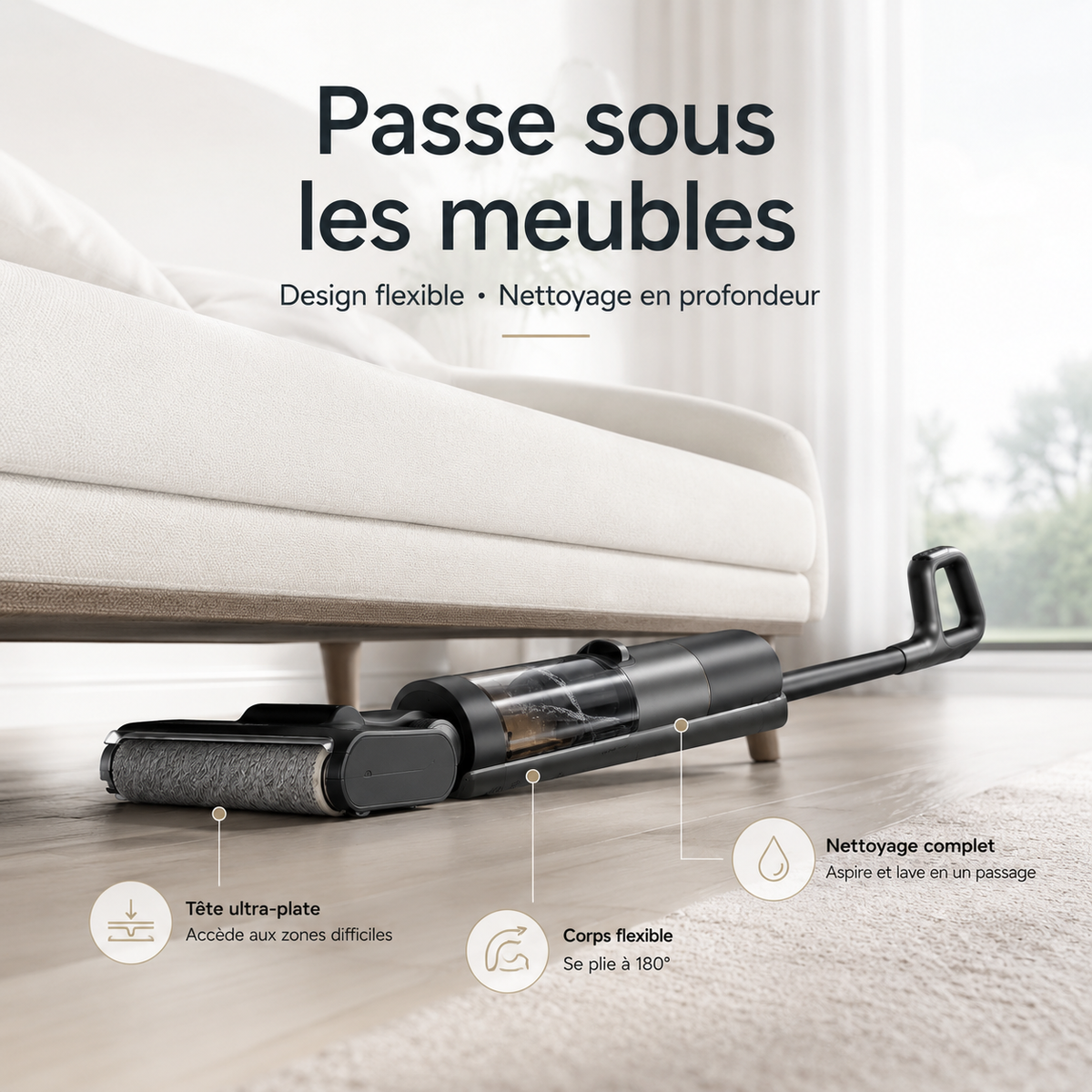 Aspirateur Laveur Sans Fil 2-en-1 à 180° – Aspiration & Lavage des Sols