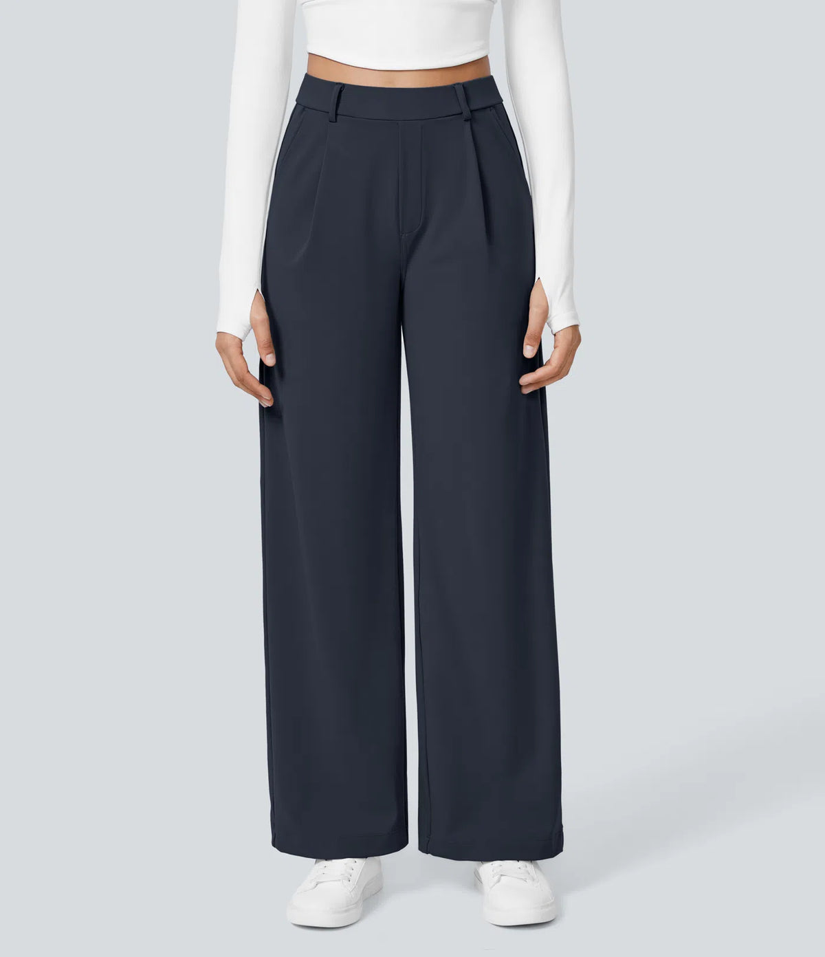 Pantalon Élégant Taille Haute à Jambe Droite avec Poches