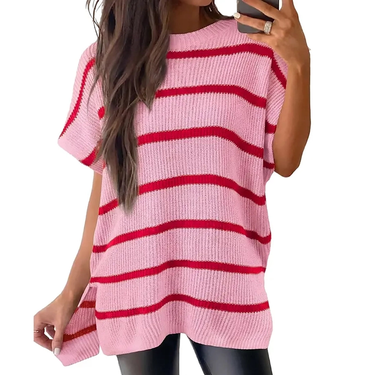 🔥Hot Sale💥 - Women's Round Neck Batwing Short Sleeve Loose Knit Top