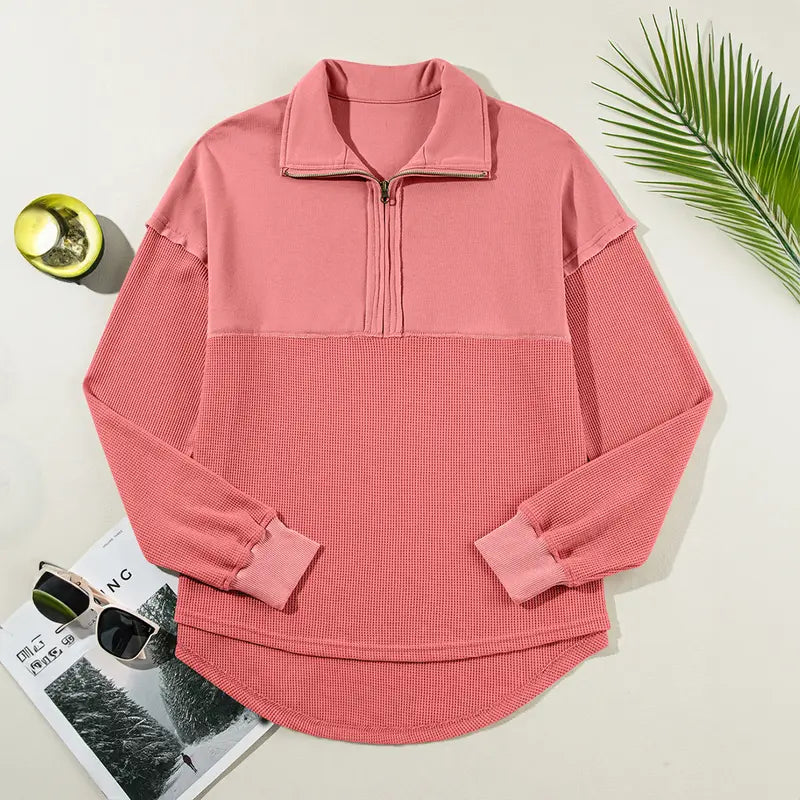 🔥Last Day💥Women's Half-Zip Waffle Knit Sweater🔥8-Pack Only $24