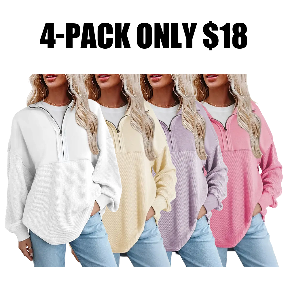 🔥Last Day💥Women's Half-Zip Waffle Knit Sweater🔥8-Pack Only $24