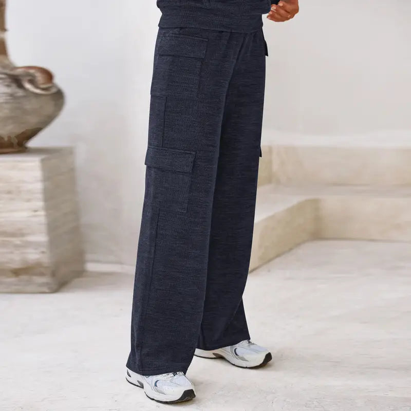 Womens Fall Outfit 2-Piece Knitted Sets Hoodie Tracksuits Wide Leg Pants With Pocket