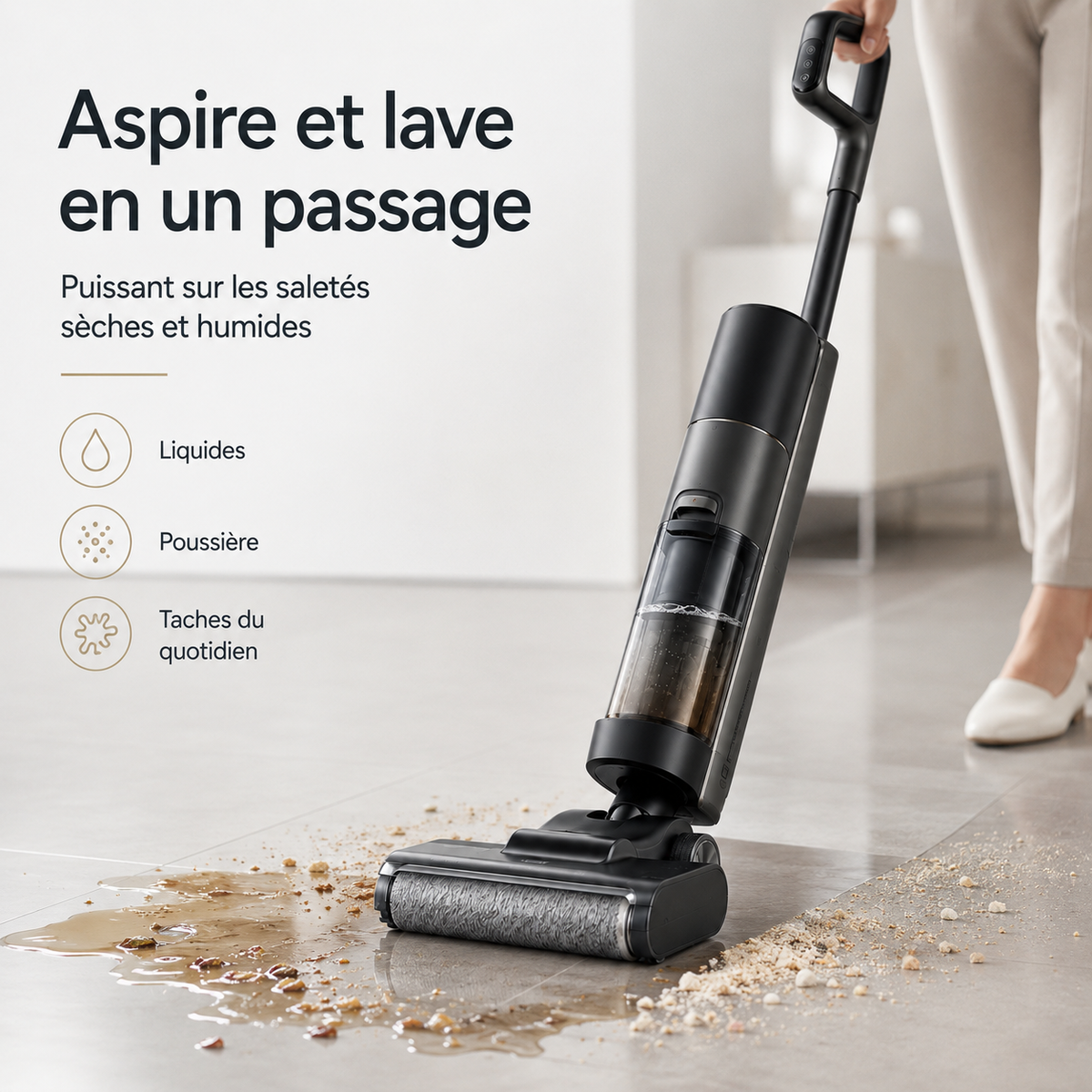 Aspirateur Laveur Sans Fil 2-en-1 à 180° – Aspiration & Lavage des Sols