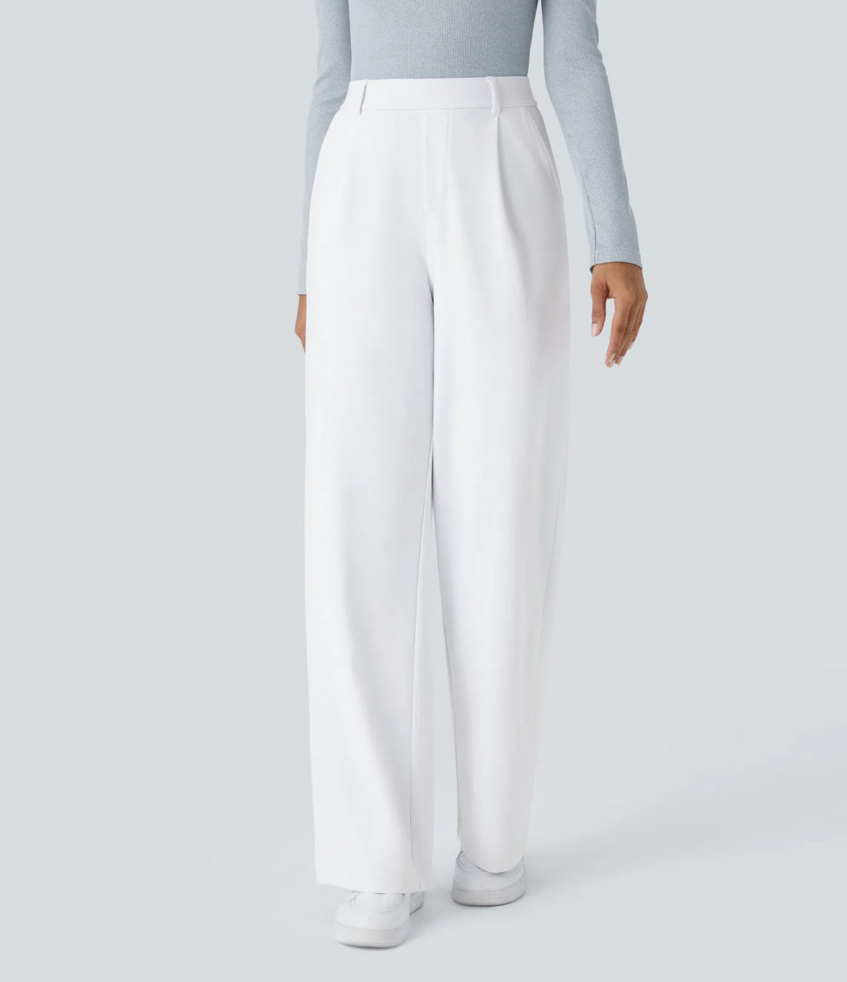 Pantalon Élégant Taille Haute à Jambe Droite avec Poches