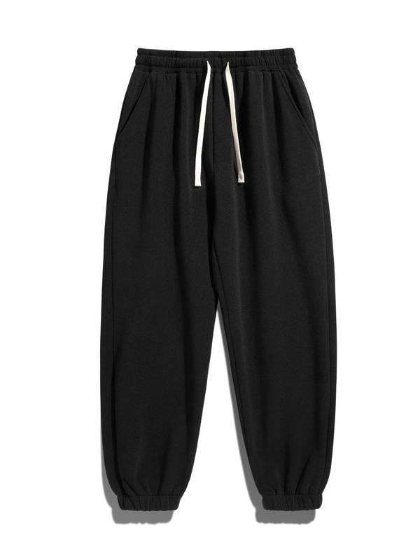 Men's Regular Fit Solid Drawstring Waist Sweatpants, Casual Pocket Design Pants for Fall & Winter, Men's Trousers for Daily Wear, Athleisure Pants