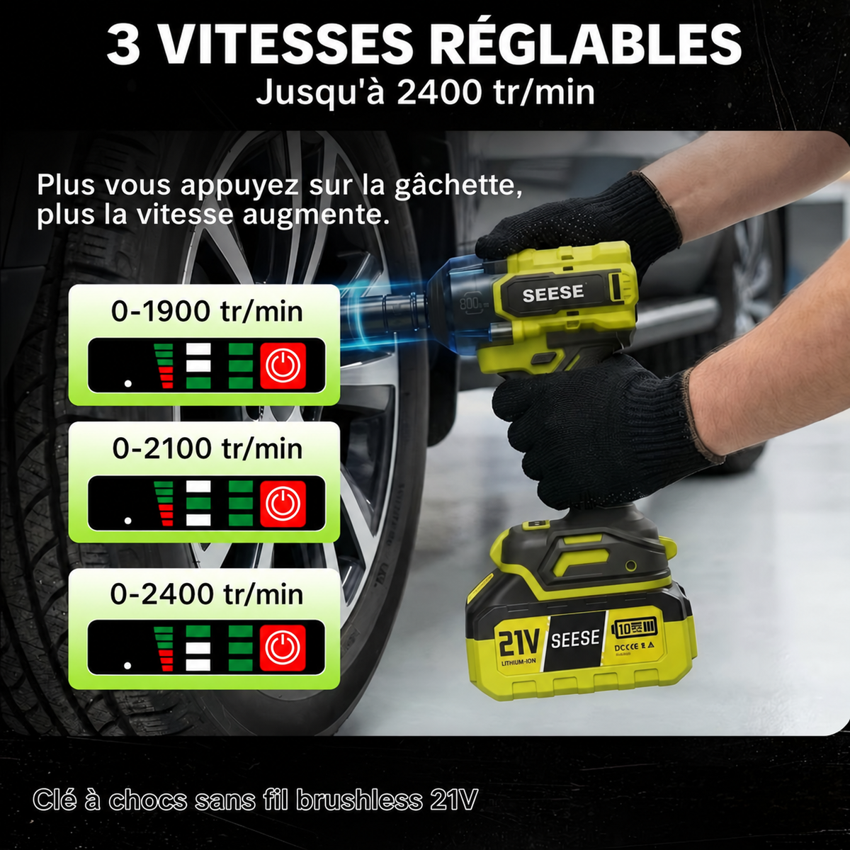 Clé à Chocs Sans Fil Brushless 21V – 800 N·m, 1/2″, 3 Vitesses