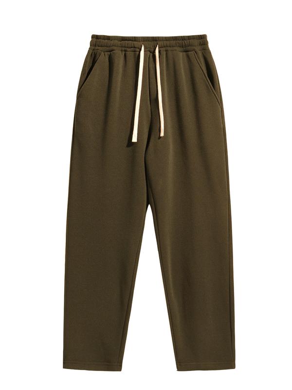 Men's Regular Fit Solid Drawstring Waist Sweatpants, Casual Pocket Design Pants for Fall & Winter, Men's Trousers for Daily Wear, Athleisure Pants