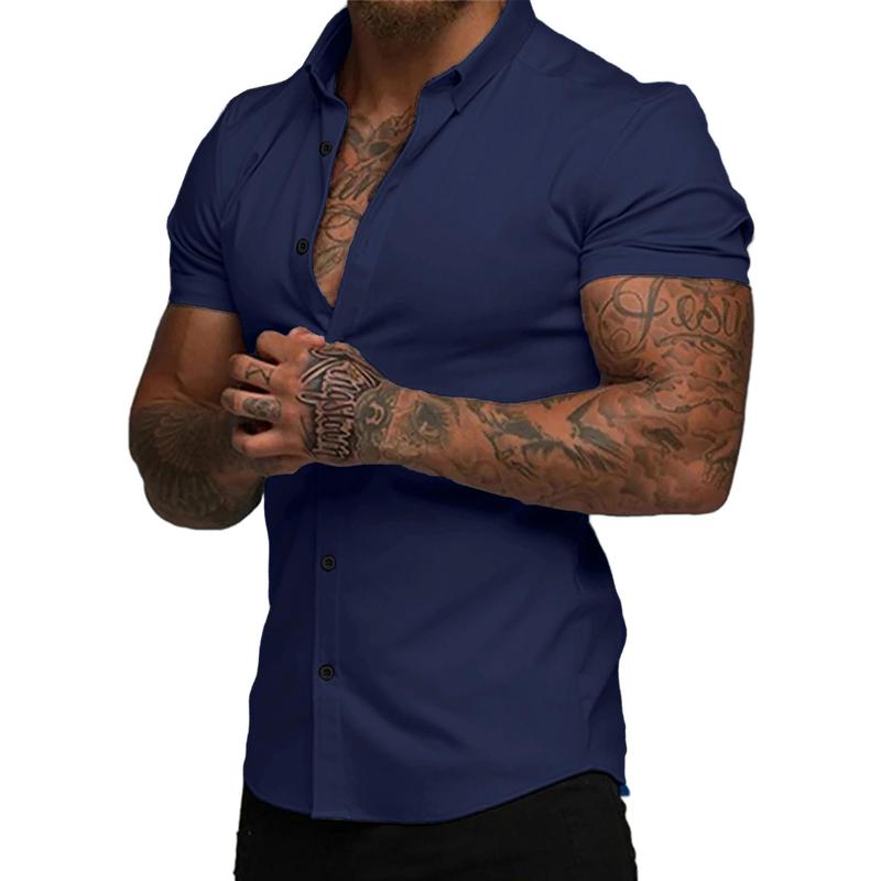 Men's Muscle Fit Dress Shirts Casual Button Down Shirt Short Sleeve Wrinkle-Free Shirts