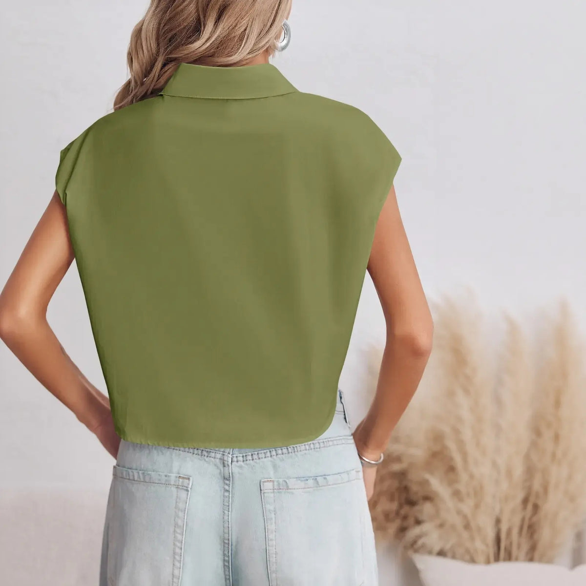 Womens Button Down Shirts Cute Summer Cap Sleeve Crop Tops