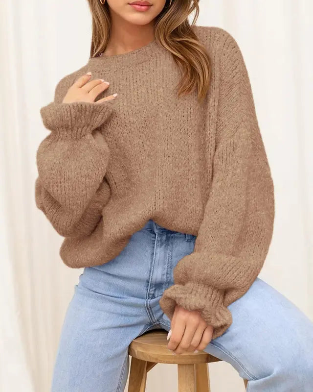 Womens Sweaters Fall 2025  Long Sleeve Crewneck Oversized Sweater Chunky Pullover Loose Outfits(Just $3 a set!)
