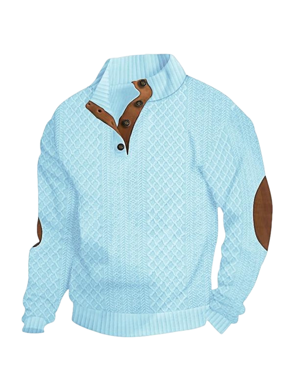 Men's Colorblock Patchwork Jacquard Button Front Sweatshirt, Regular Fit Casual Long Sleeve Stand Collar Sweatshirt for Fall & Winter, Fashion Men's Knitwear for Daily Wear