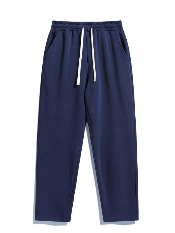 Men's Regular Fit Solid Drawstring Waist Sweatpants, Casual Pocket Design Pants for Fall & Winter, Men's Trousers for Daily Wear, Athleisure Pants