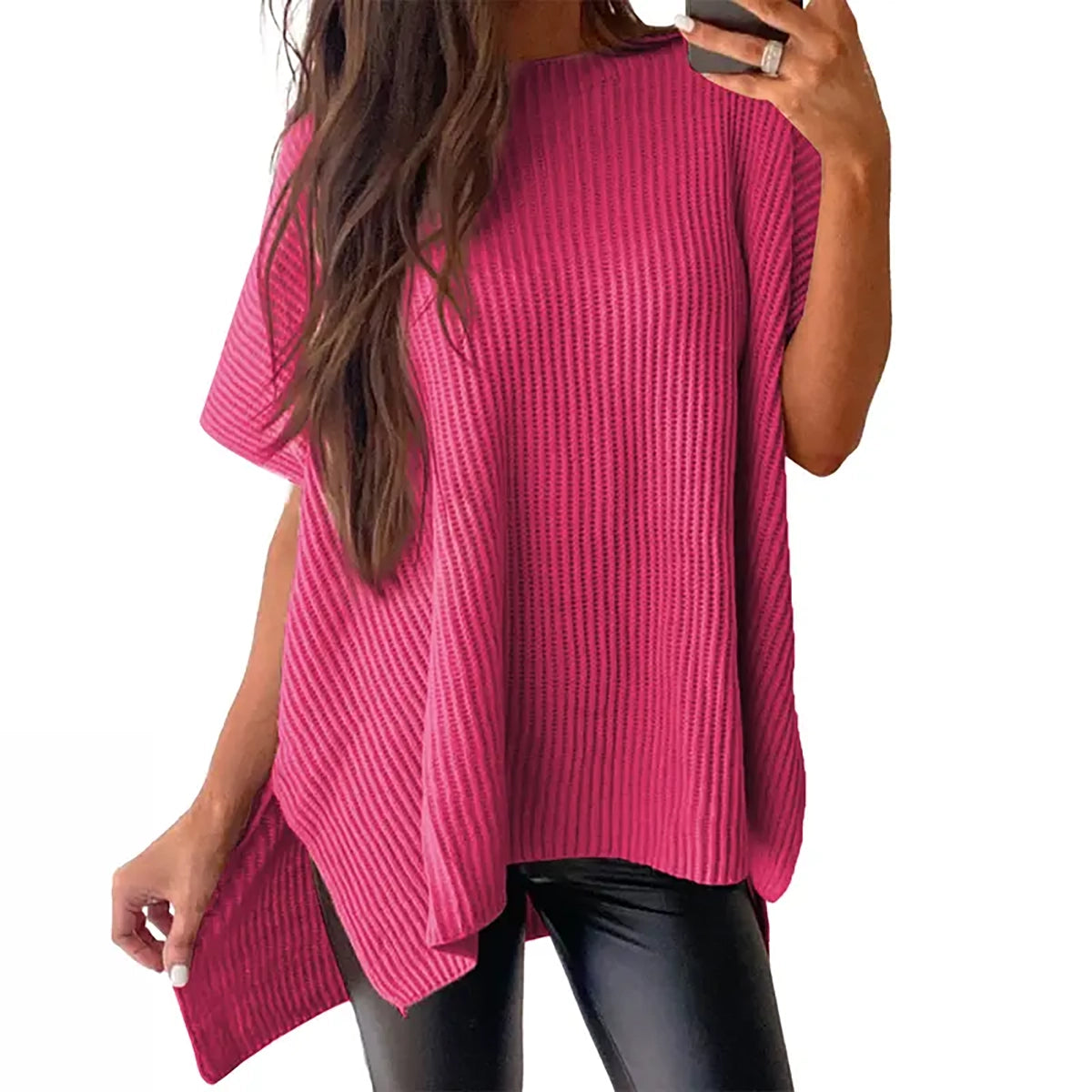🔥Hot Sale💥 - Women's Round Neck Batwing Short Sleeve Loose Knit Top