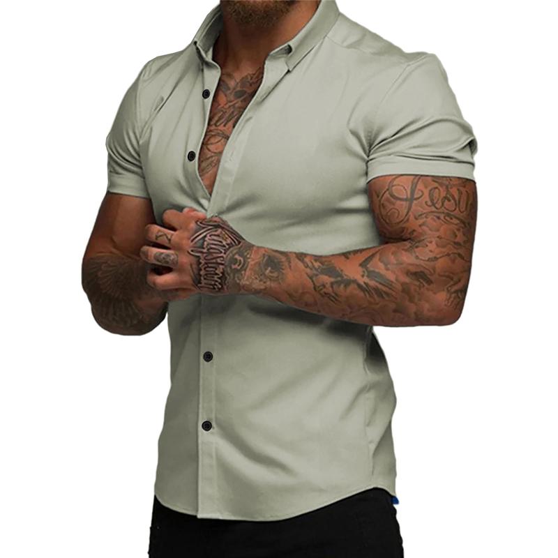 Men's Muscle Fit Dress Shirts Casual Button Down Shirt Short Sleeve Wrinkle-Free Shirts