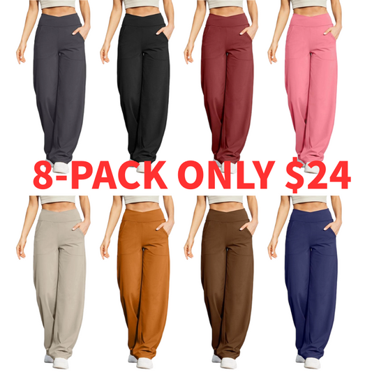 Women’s High-Waist Wide-Leg Yoga Pants – Petite to Tall with Pockets