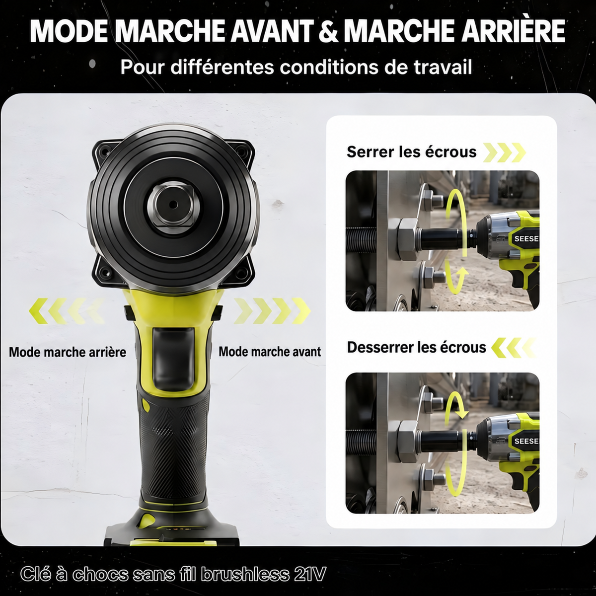 Clé à Chocs Sans Fil Brushless 21V – 800 N·m, 1/2″, 3 Vitesses