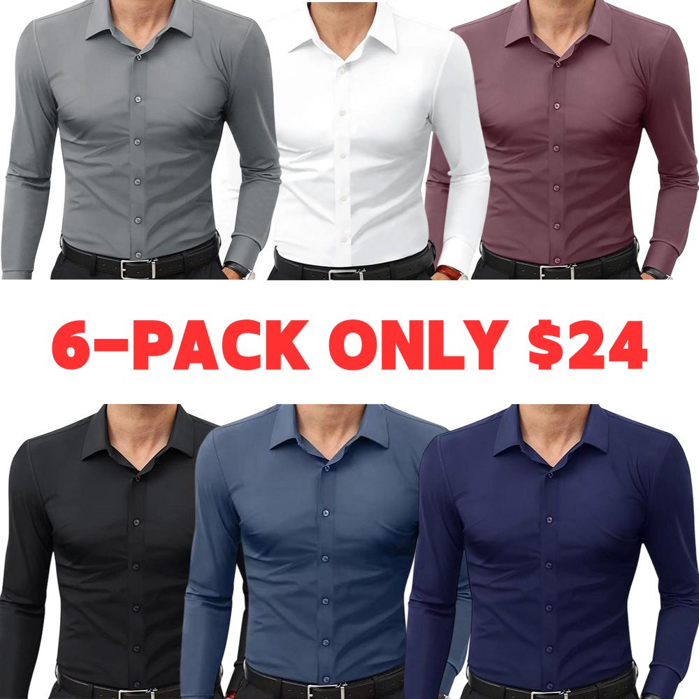 Men‘s Dress Shirts 16-Way Stretch Slim Fit Long Sleeve Button Down Shirts Wrinkle Free Traveler Shirts