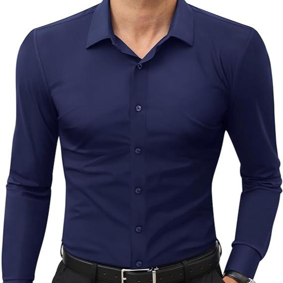 Men‘s Dress Shirts 16-Way Stretch Slim Fit Long Sleeve Button Down Shirts Wrinkle Free Traveler Shirts