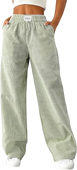 Women's Striped Gingham Boxer Pants Cotton Pajama Lounge Pj Casual Plaid Trousers  Beach Bottoms with Pockets