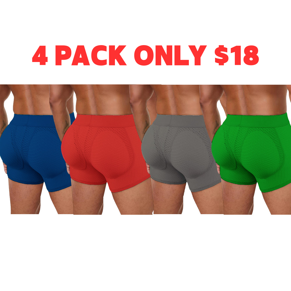 Men’s Padded Shaping Boxer Briefs – Lightweight, Breathable, Removable Lift Pads