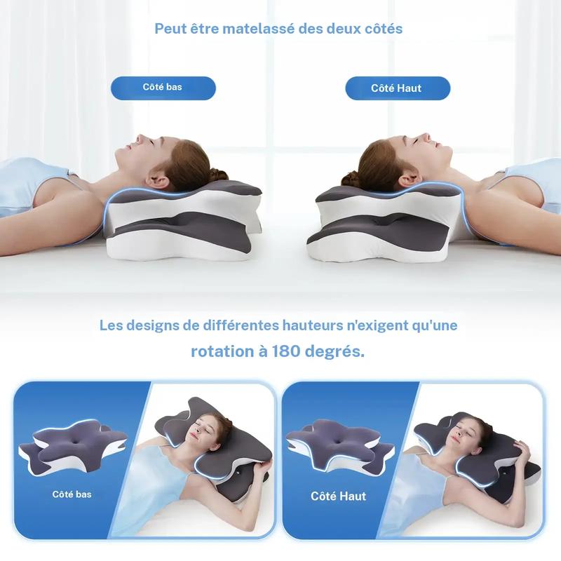 Oreiller Cervical Ergonomique en Mousse à Mémoire de Forme – Double Hauteur & Soutien de la Nuque