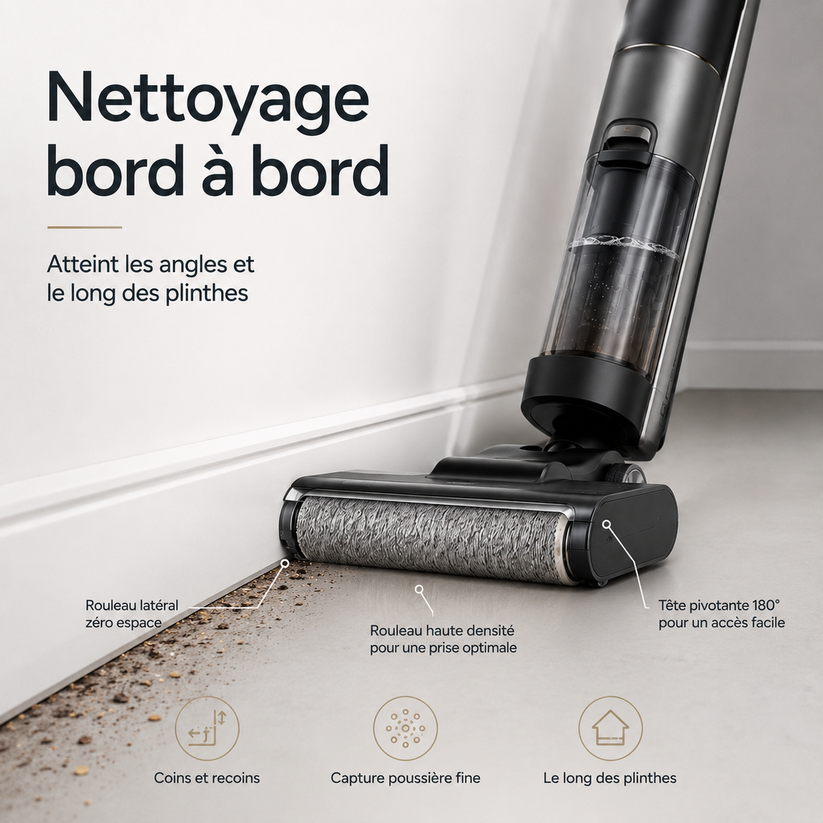 Aspirateur Laveur Sans Fil 2-en-1 à 180° – Aspiration & Lavage des Sols