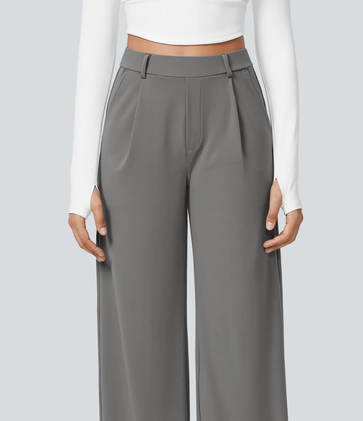 Pantalon Élégant Taille Haute à Jambe Droite avec Poches