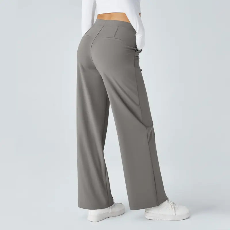 Women‘s Flex High Waisted Plicated Side Pocket Straight Leg Work Pants