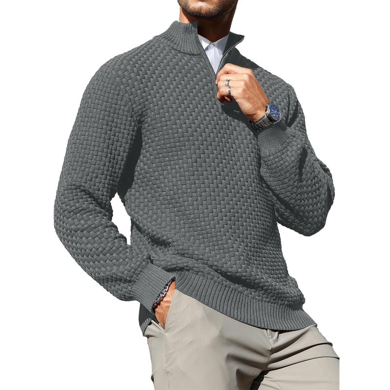 Men's Quarter-Zip Sweater Polo Zip Up Pullover Cable Knit Turtleneck Tops Long Sleeve