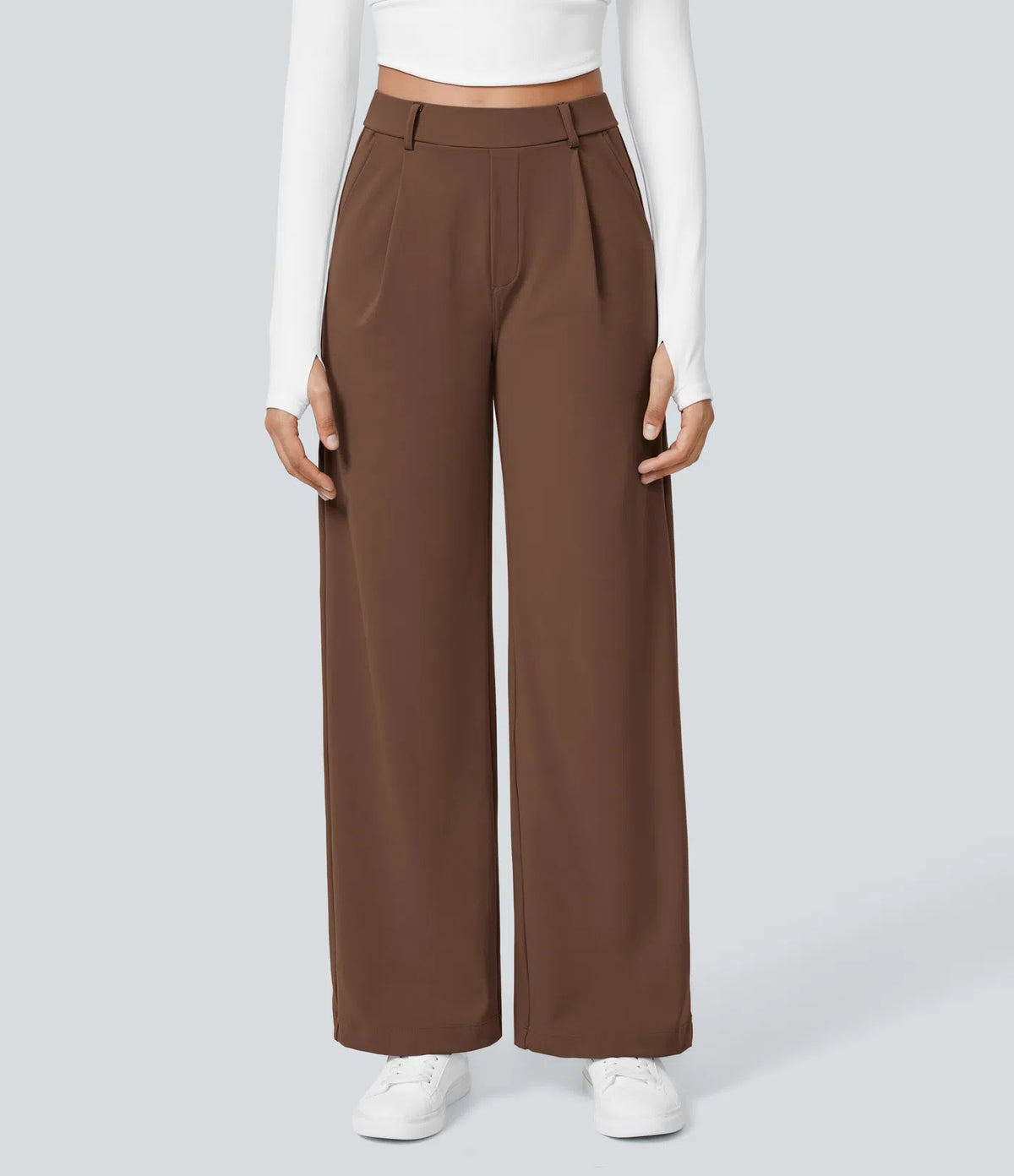 Pantalon Élégant Taille Haute à Jambe Droite avec Poches