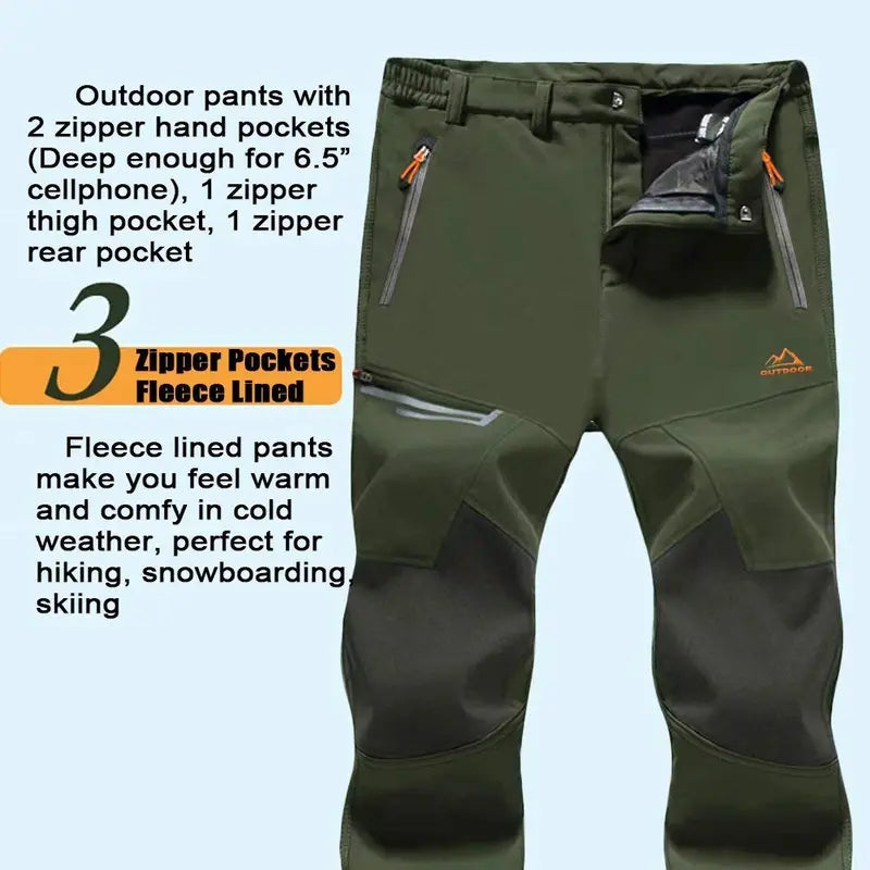 Men's Winter Pants Fleece Lined Ski Snow Pants Water Resistant 4 Zip Pockets Outdoor Work Pants FallFreshness Outdoorfun