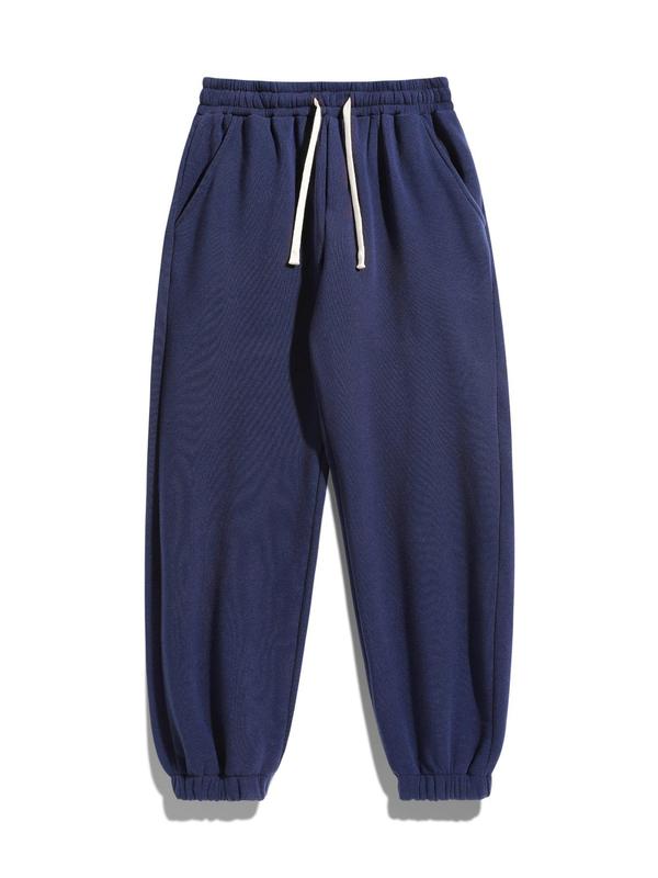 Men's Regular Fit Solid Drawstring Waist Sweatpants, Casual Pocket Design Pants for Fall & Winter, Men's Trousers for Daily Wear, Athleisure Pants