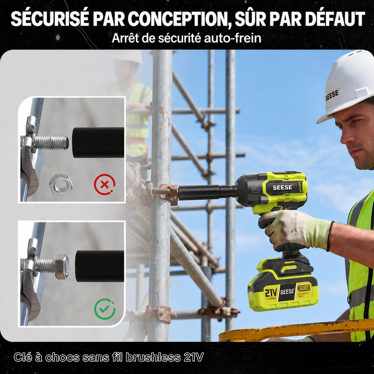 Clé à Chocs Sans Fil Brushless 21V – 800 N·m, 1/2″, 3 Vitesses