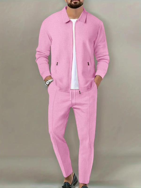 Men's Plain Zip Up Jacket & Drawstring Waist Pants Tracksuit Set, Men's Sportswear for Gym Workout Running, Casual Gym Wear, Tracksuit Outfit, Athletic Tracksuit, Casual Activewear, Gym Clothes Set, Athleisure Wear Set