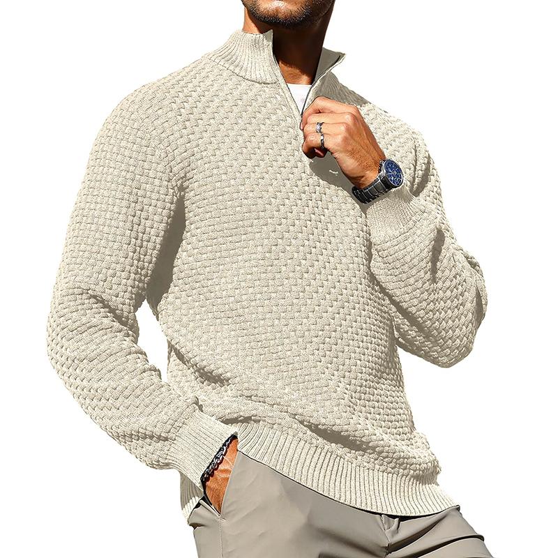 Men's Quarter-Zip Sweater Polo Zip Up Pullover Cable Knit Turtleneck Tops Long Sleeve