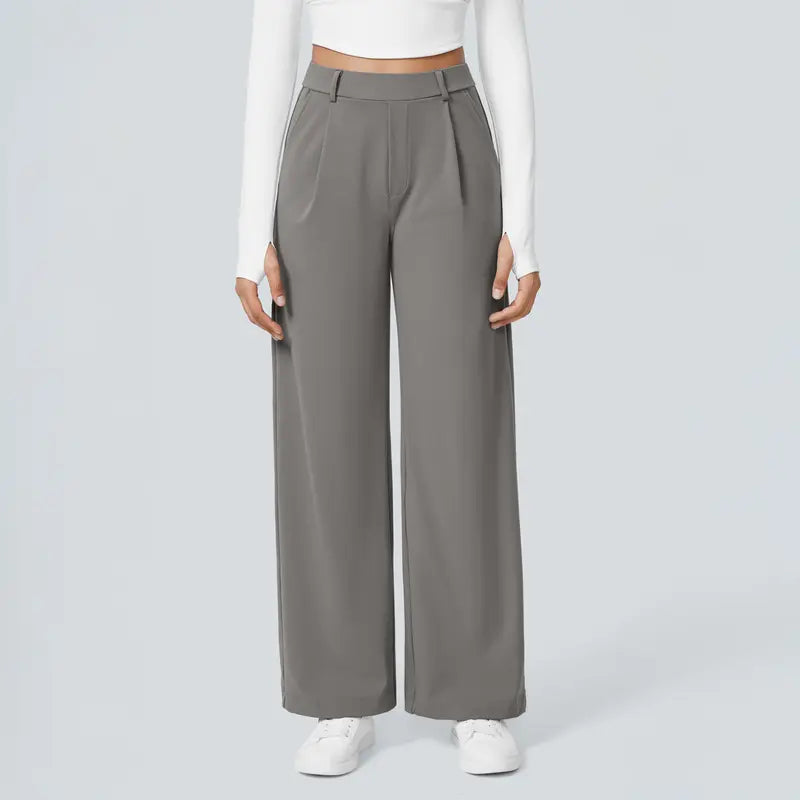 Women‘s Flex High Waisted Plicated Side Pocket Straight Leg Work Pants