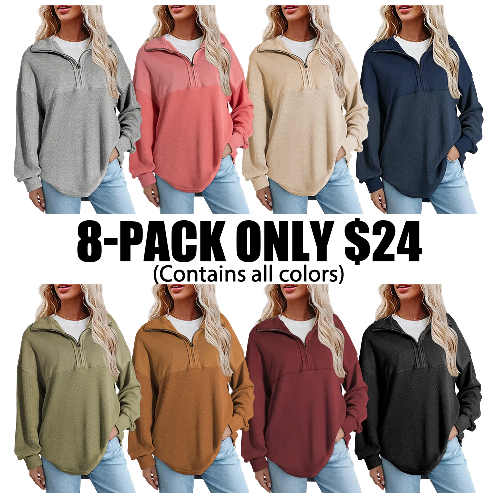🔥Last Day💥Women's Half-Zip Waffle Knit Sweater🔥8-Pack Only $24