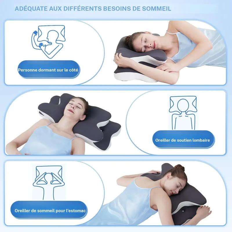 Oreiller Cervical Ergonomique en Mousse à Mémoire de Forme – Double Hauteur & Soutien de la Nuque