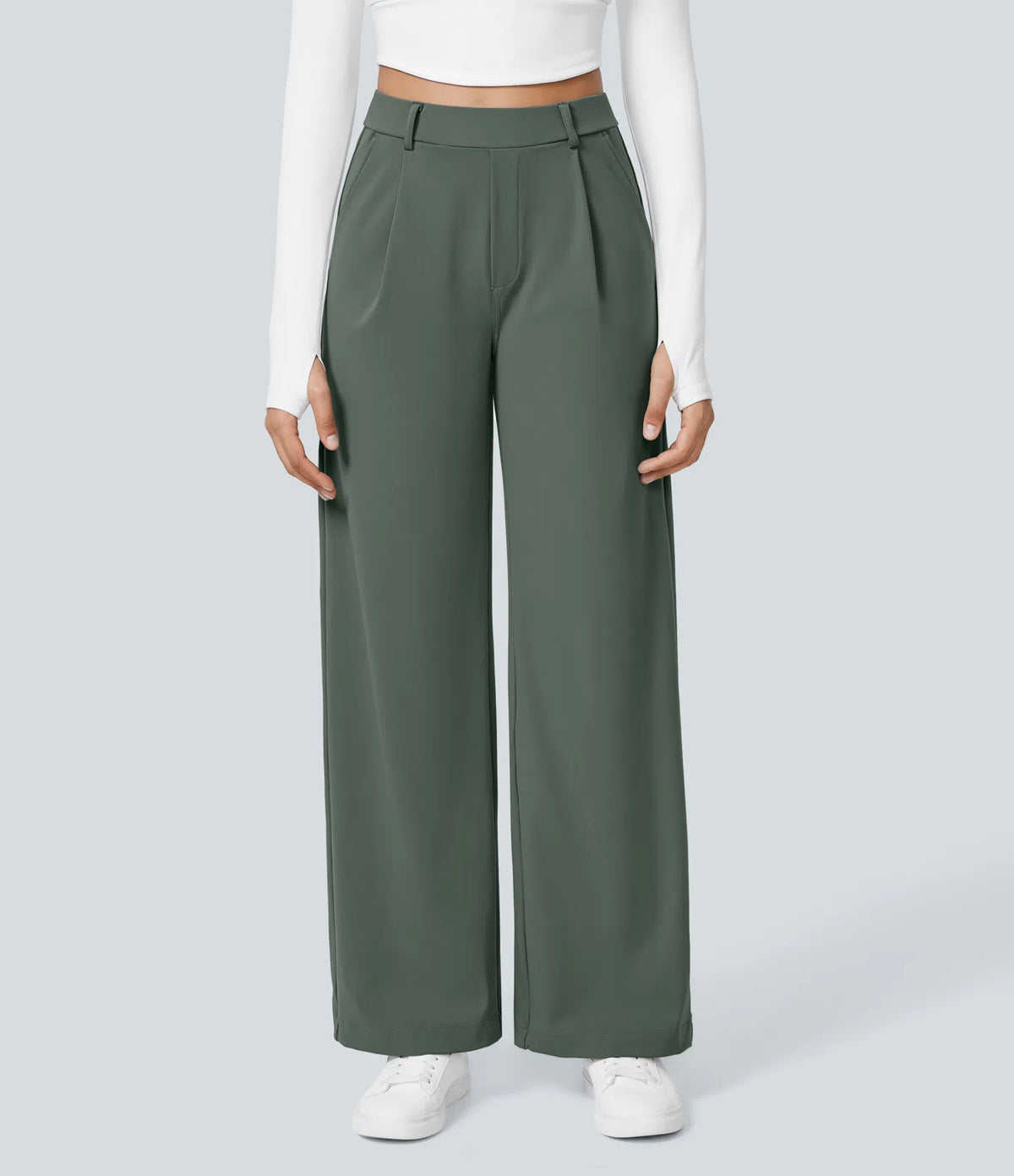 Pantalon Élégant Taille Haute à Jambe Droite avec Poches