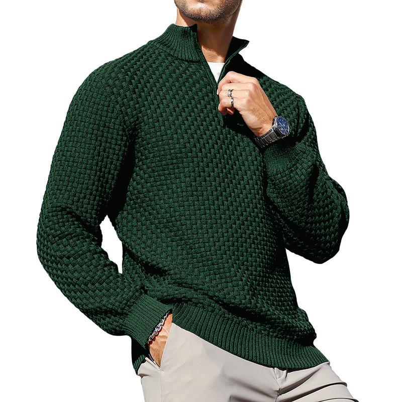 Men's Quarter-Zip Sweater Polo Zip Up Pullover Cable Knit Turtleneck Tops Long Sleeve