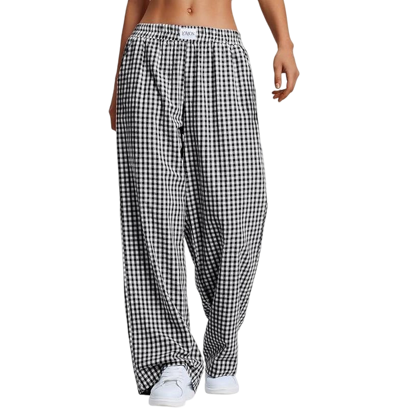 Women's Striped Gingham Boxer Pants Cotton Pajama Lounge Pj Casual Plaid Trousers  Beach Bottoms with Pockets